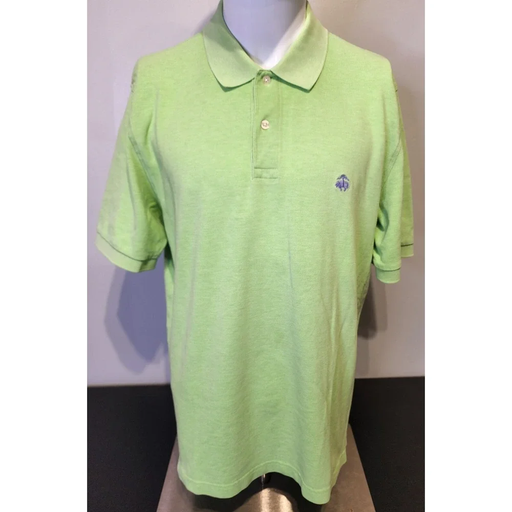 Brooks Brothers 346 Polo Mens Large Green Solid Purple Logo Short Sleeve Shirt - Picture 1 of 9